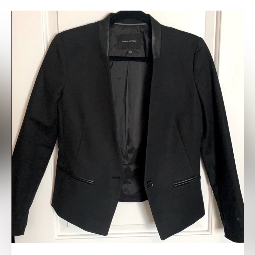 Banana Republic Black Women's Blazer Leather Style Trim A